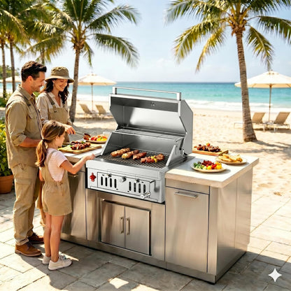 27-IN Premium Portable 304 Stainless Steel Built-In Charcoal Grill with Adjustable Charcoal Tray, Large Front Access Door, and Side Vents, Ideal for Outdoor Family BBQ Gatherings
