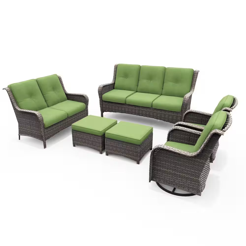Patio Furniture Set 6-Piece Outdoor Patio Conversation Set with Green Cushions Lawn Furniture