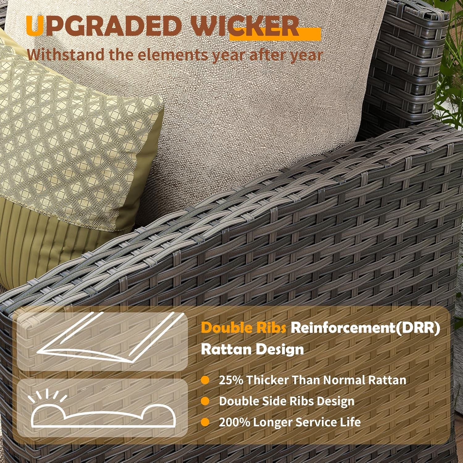 Patio Furniture Set, 6 Pieces Outdoor Patio Set, All-Weather Wicker Rattan Outdoor Furniture Set with Swivel Chairs for Poolside, Backyard, Gray Wicker Khaki Cushions