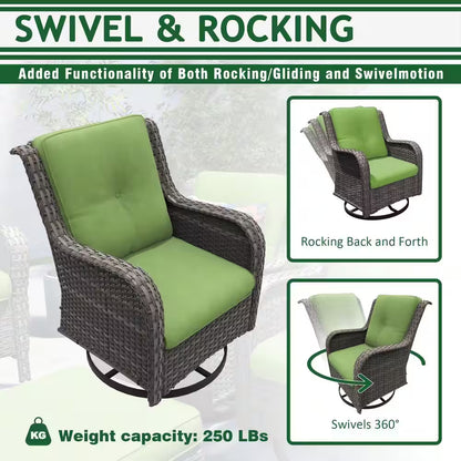 Patio Furniture Set 6-Piece Outdoor Patio Conversation Set with Green Cushions Lawn Furniture