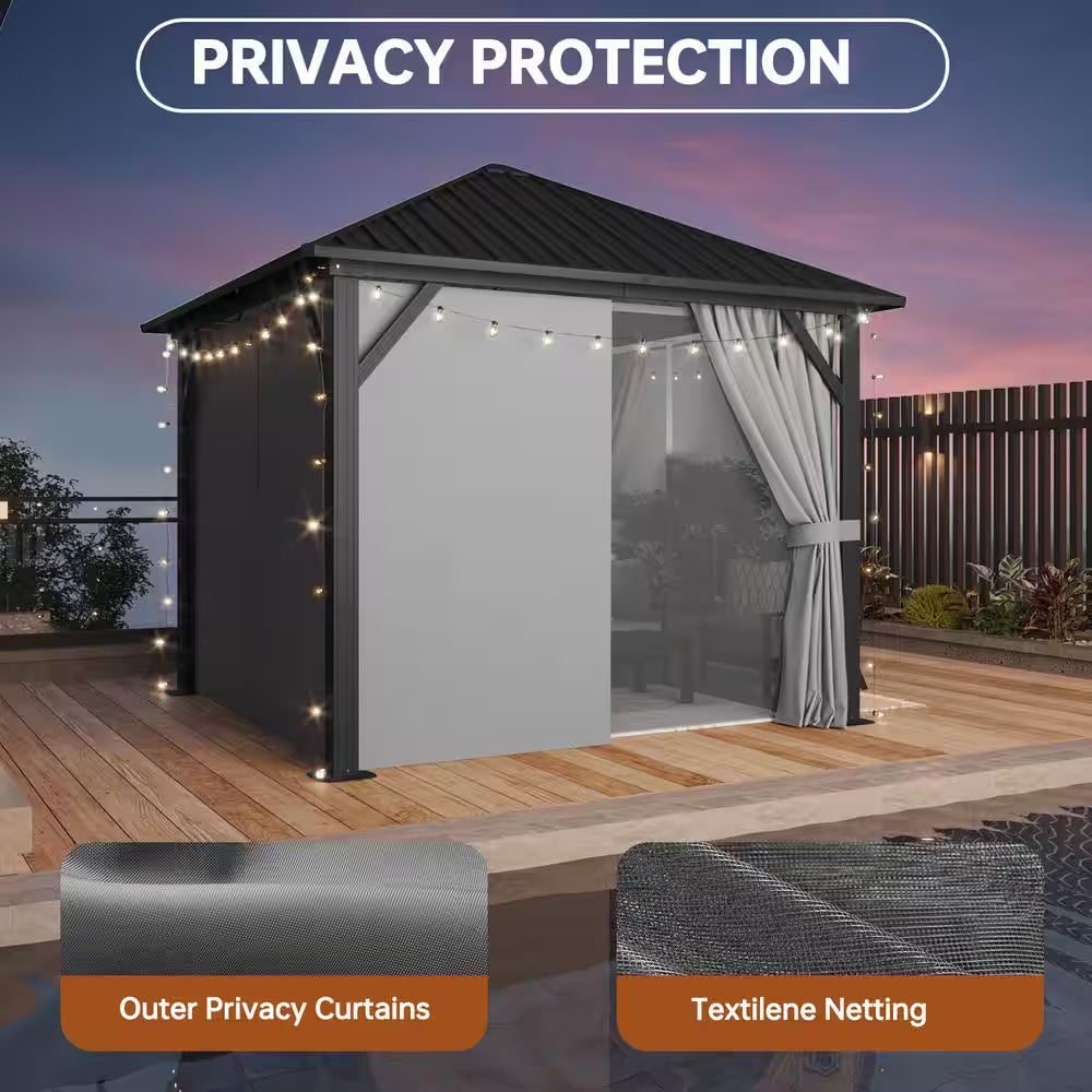 10 Ft. X 10 Ft. Outdoor Galvanized Steel Roof Gazebo, Aluminum Frame Pergolas with Ceiling Hook, Curtains and Netting