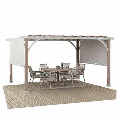 Sunjoy Outdoor Pergola 12 X 14 Ft. with Adjustable Sun Shade Canopy for Backyard and Garden Shade, Patio Modern White Steel Frame Grape Trellis Pergolas, Light Gray by