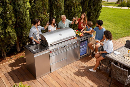 82-Inch 6-Burner Gas Grill 85,000 BTU Outdoor Kitchen Barbecue | Stainless Steel Grill Island with Sink, Storage Cabinets, and Wine Refrigerator,Backyard, Patio, Lawn, Silver
