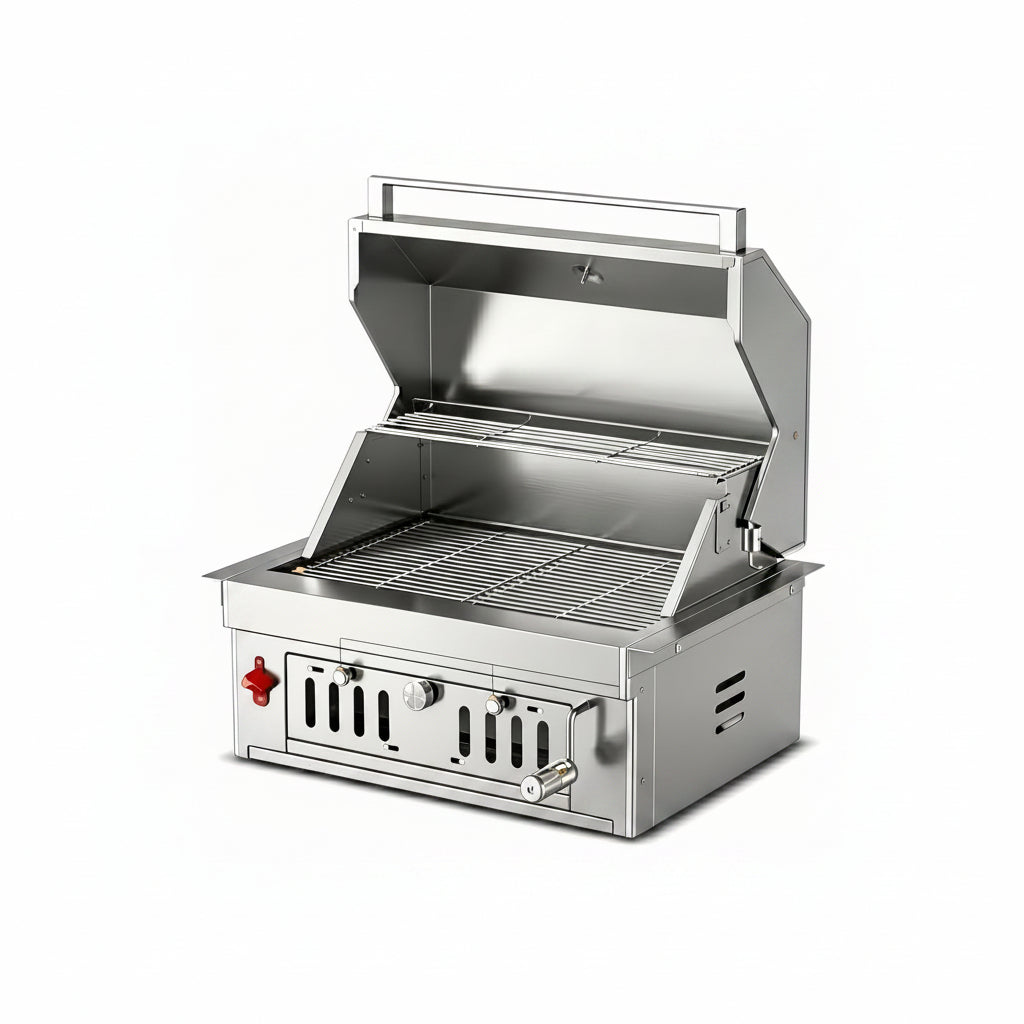 27-IN Premium Portable 304 Stainless Steel Built-In Charcoal Grill with Adjustable Charcoal Tray, Large Front Access Door, and Side Vents, Ideal for Outdoor Family BBQ Gatherings
