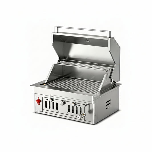 27-IN Premium Portable 304 Stainless Steel Built-In Charcoal Grill with Adjustable Charcoal Tray, Large Front Access Door, and Side Vents, Ideal for Outdoor Family BBQ Gatherings