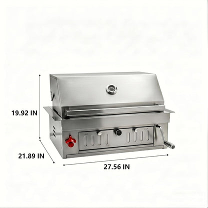 27-IN Premium Portable 304 Stainless Steel Built-In Charcoal Grill with Adjustable Charcoal Tray, Large Front Access Door, and Side Vents, Ideal for Outdoor Family BBQ Gatherings