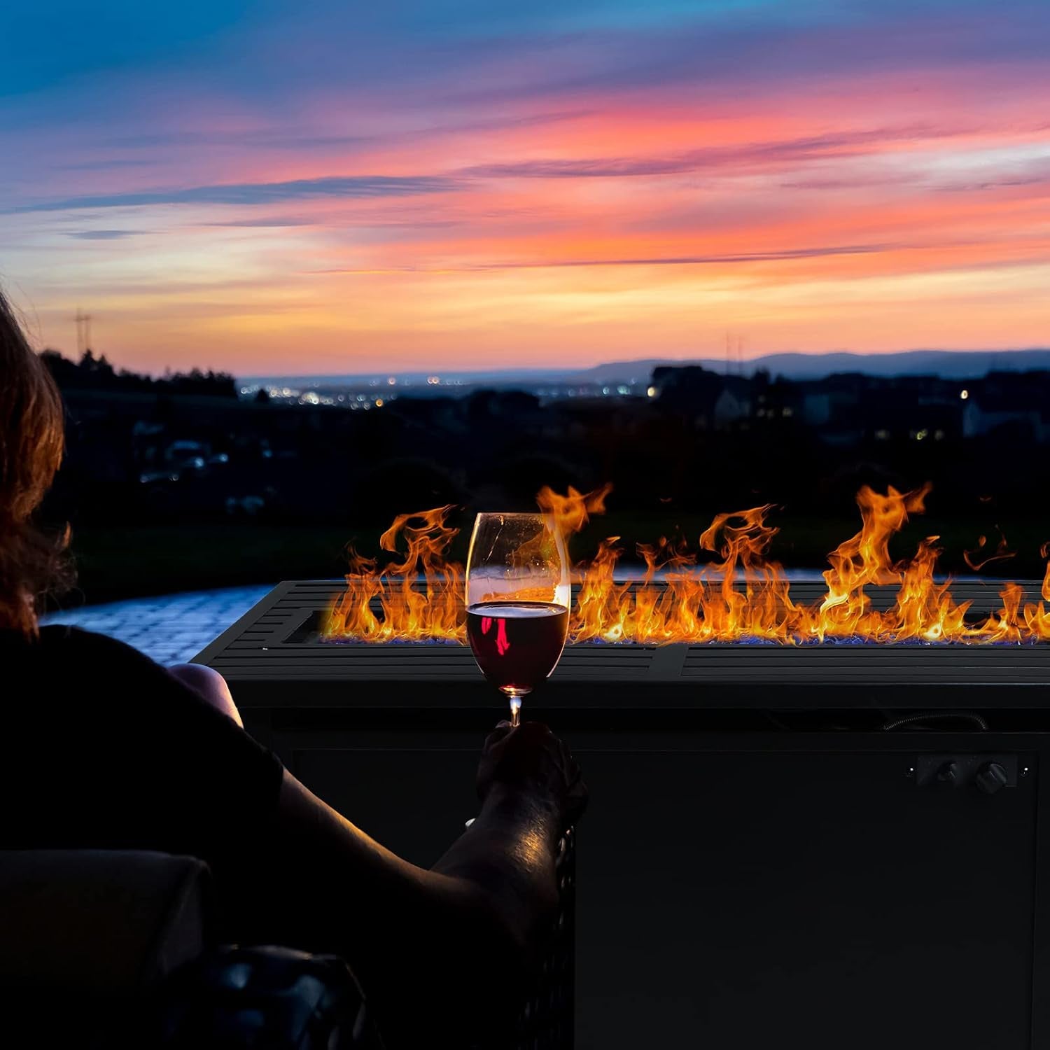 56 Inch Gas Fire Pit Table,Rectangular Propane Fireplace | Outdoor Rattan Propane Fire Table with Fire Glass, Lid, 50,000 BTU Firepits for outside Patio