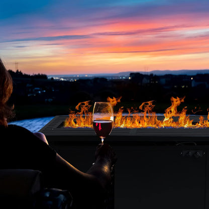 56 Inch Gas Fire Pit Table,Rectangular Propane Fireplace | Outdoor Rattan Propane Fire Table with Fire Glass, Lid, 50,000 BTU Firepits for outside Patio
