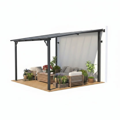 10'X20' Hardtop Wall Mounted Gazebo with Gutters & Galvanized Steel Roof, 60MPH Wind Resistance, Lean to Gazebo Pergola with Sloped Roof for Deck, Porch, Backyard and More, Black