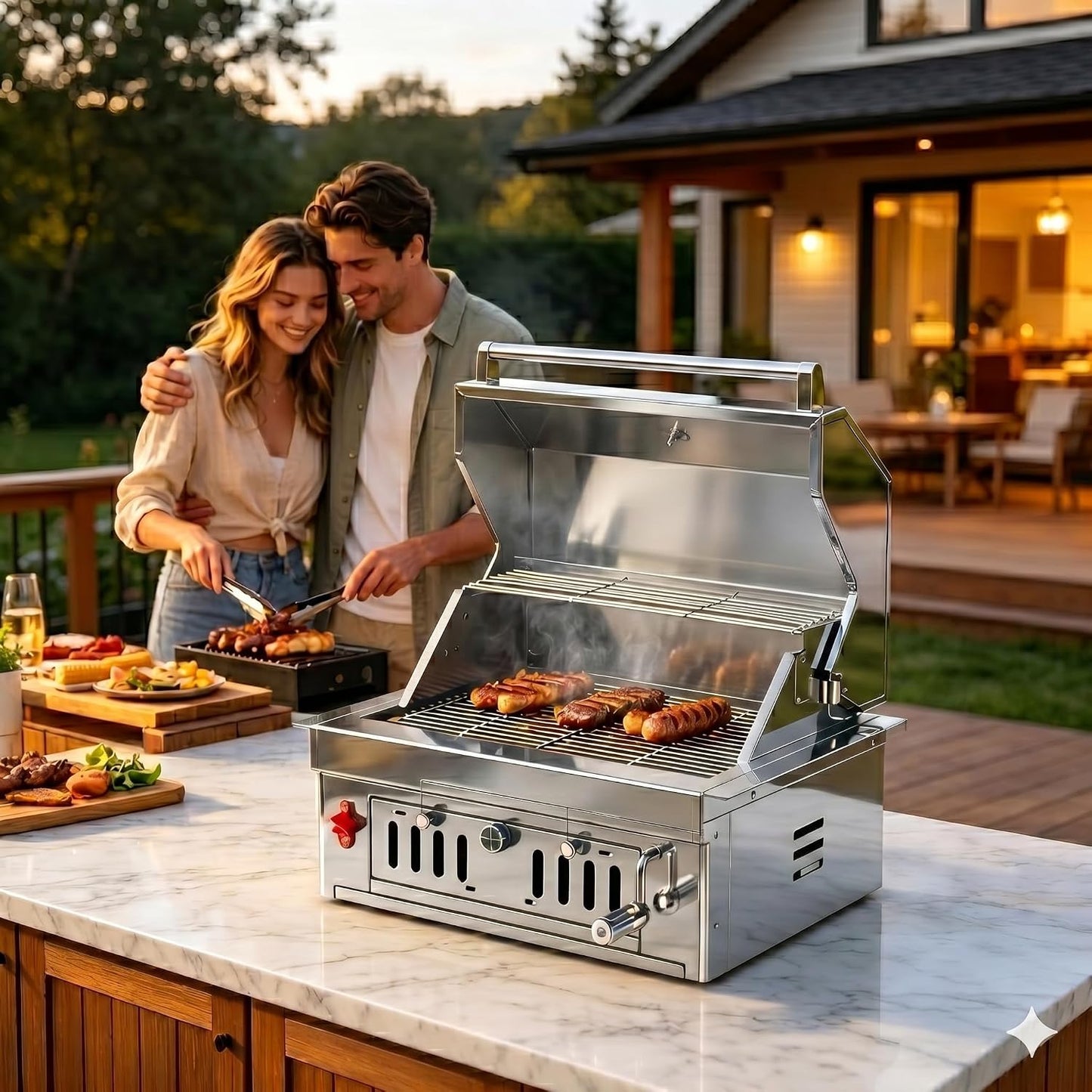 27-IN Premium Portable 304 Stainless Steel Built-In Charcoal Grill with Adjustable Charcoal Tray, Large Front Access Door, and Side Vents, Ideal for Outdoor Family BBQ Gatherings