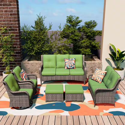 Patio Furniture Set 6-Piece Outdoor Patio Conversation Set with Green Cushions Lawn Furniture