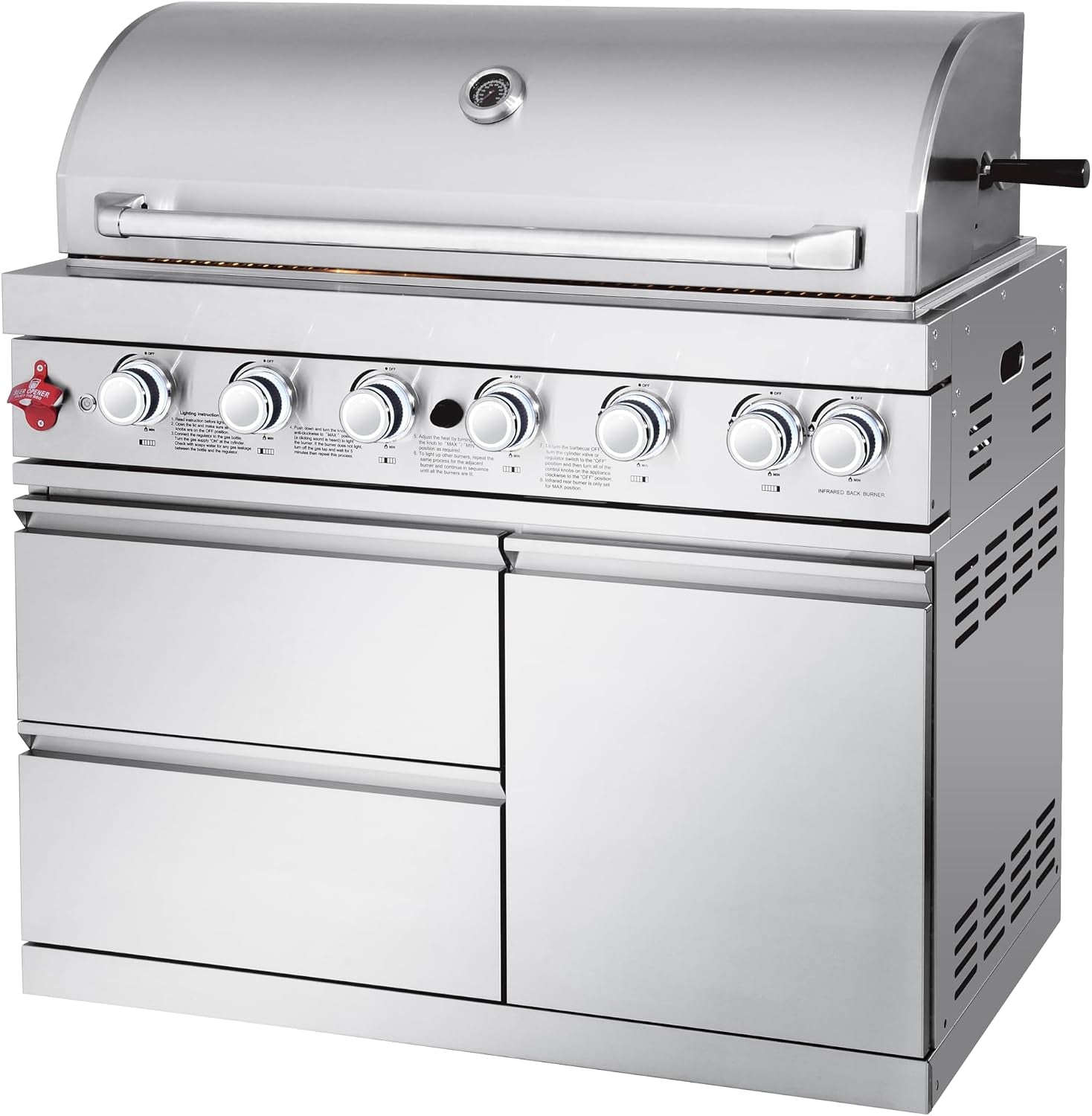 82-Inch 6-Burner Gas Grill 85,000 BTU Outdoor Kitchen Barbecue | Stainless Steel Grill Island with Sink, Storage Cabinets, and Wine Refrigerator,Backyard, Patio, Lawn, Silver