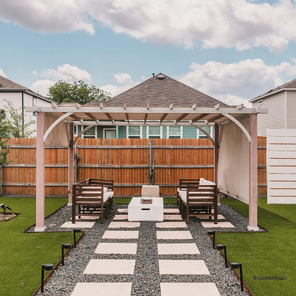 Sunjoy Outdoor Pergola 12 X 14 Ft. with Adjustable Sun Shade Canopy for Backyard and Garden Shade, Patio Modern White Steel Frame Grape Trellis Pergolas, Light Gray by