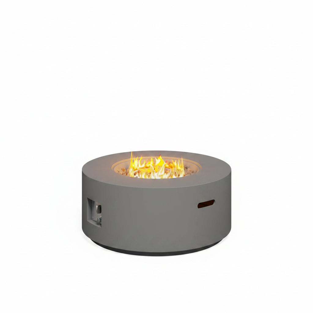 32.5 Inch round Propane Fire Pit for outside White 50K BTU Outdoor with Lava Rocks, All Weather Applicable, Gray