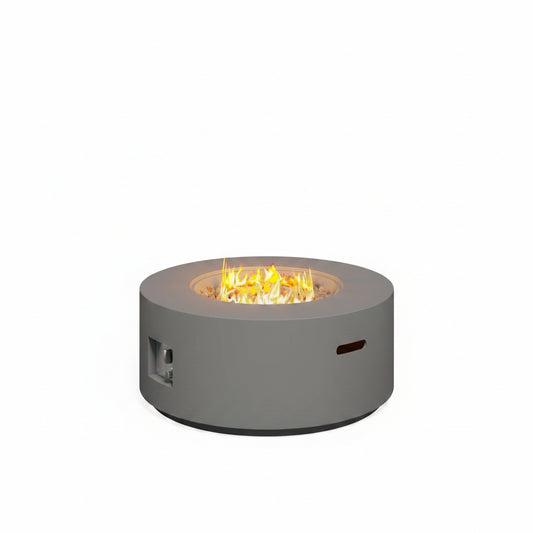32.5 Inch round Propane Fire Pit for outside White 50K BTU Outdoor with Lava Rocks, All Weather Applicable, Gray