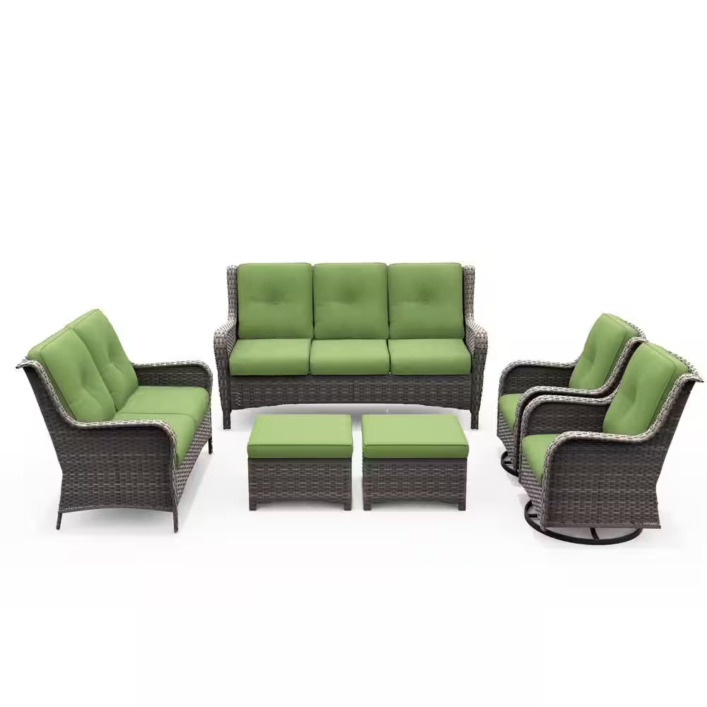 Patio Furniture Set 6-Piece Outdoor Patio Conversation Set with Green Cushions Lawn Furniture