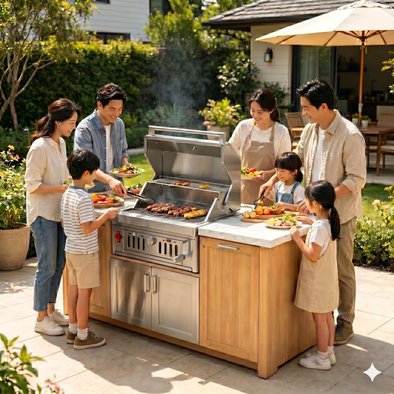 27-IN Premium Portable 304 Stainless Steel Built-In Charcoal Grill with Adjustable Charcoal Tray, Large Front Access Door, and Side Vents, Ideal for Outdoor Family BBQ Gatherings